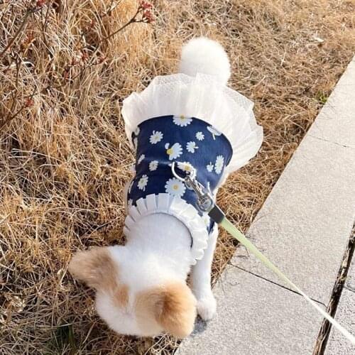 Floral Harness For Dogs Of Small Breeds Girl Boy Vest Princess Wedding Pet Cats Dresses Collar With Tutu Skirt For Chihuahua