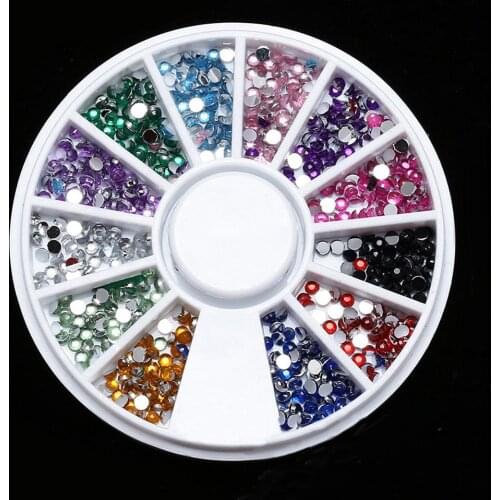 12 Colors 500 Pcs 2.0mm Glitter Tips Rhinestones Gems Round Wheel Nail Art Decor Clean the surface of your nails, brush the base