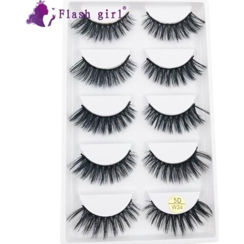 Flash Girl 5 Pairs 5D Long Eyelashes Own Brand Eyelashes Makeup Individual Eyelashes For Wholesale