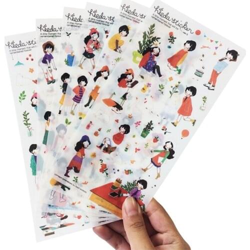6Sheets/pack Korea sweet Girls Diary PVC Sticker Kawaii Sticky Notes Planner Stickers Notebook Diary