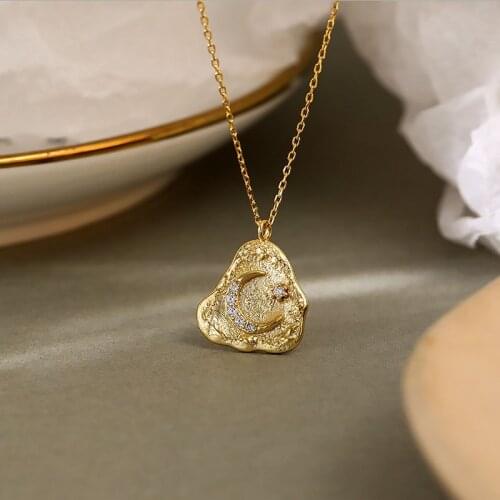 Amaiyllis S925 Sterling Silver CZ Zircon Moon Necklace Pendant Temperament Light Luxury Clavicle Chain Necklace For Women