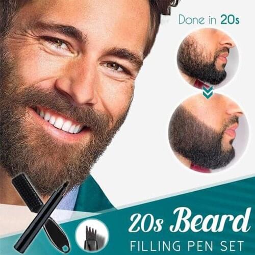 Beard Filling Pen Kit Men Barber Pencil and Brush Male Mustache Repair Shape Grooming Set Waterproof Proof