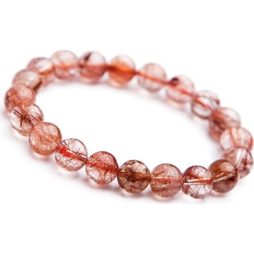 Genuine Natural Copper Rutilated Quartz Bracelet Clear Round Beads Women Men Wealthy 7mm 8mm 9mm 10mm 11mm 12mm AAAAA