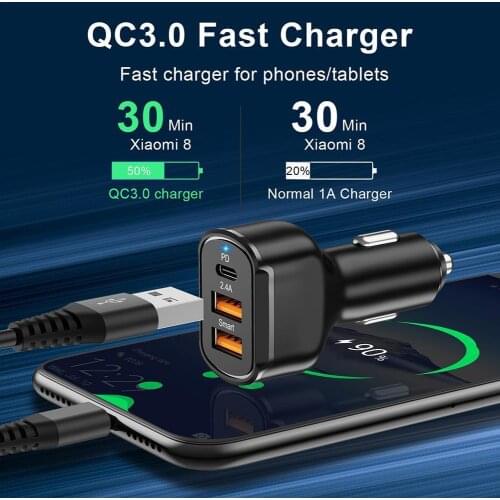 Black 30W Quick Charging Cigarette Lighter Type-C Fast Car For Auto USB Dual Charger Adapter J2C3