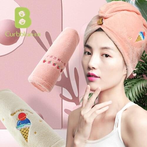 Curbblan Hair Drying Towels Hair Towel For Home Microfiber Embroidery Hair Cap Thicken Quick-drying Towel For Hair In Stock