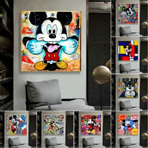 Disney Mickey Mouse Graffiti Art Paintings on The Wall Art Posters and Prints Pop Artwork Cartoon Pictures Kids Room Decoration