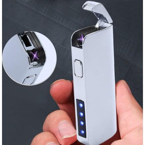 Double Arc Electric USB Rechargeable Lighter Plasma Windproof Flameless Electronic Lighter with Battery Indicator Straight Light