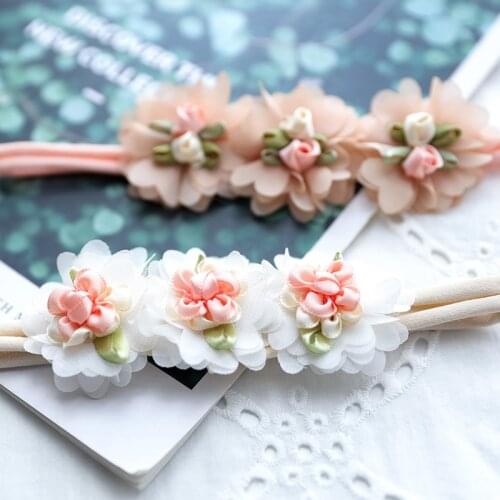 8PC/LOT White Floral Elastic Hairband Korean Pink Flower Nylon Cute Kid Hair Bands Newborn Baby Hair Headwear Wholesale Headband