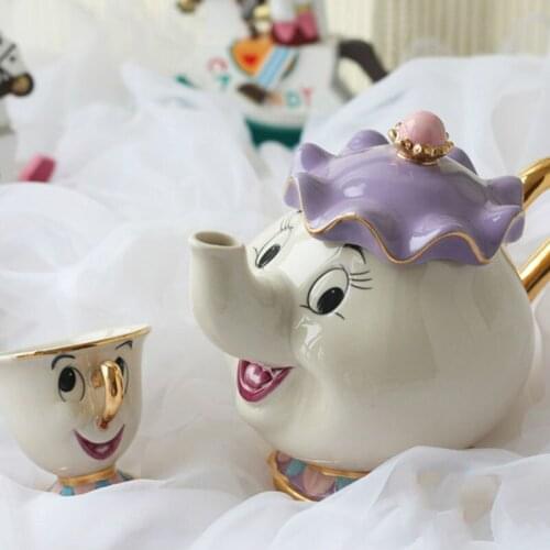 Hot Sale Cartoon Beauty And The Beast Old Style Teapot Mug Mrs Potts Chip Tea Pot Cup One Set Nice Gift For Friend free shopping