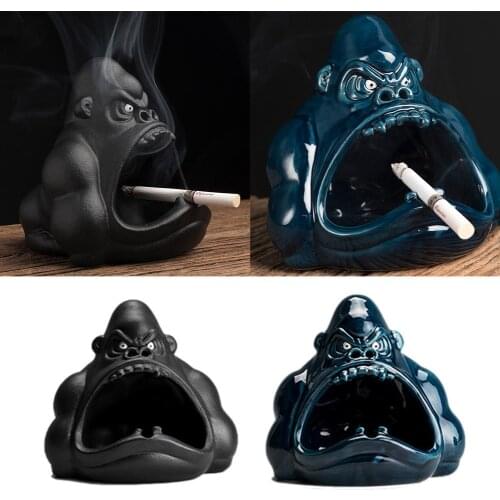 HOT SALE Tao Fan Cute Cartoon Small Animal Ashtray Orangutan Anti-fly Ash Ceramic Household Living Room Trend Car Big Ashtray