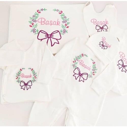 Jaju Baby HandmJaju Baby Handmade, Bow and Name Embroidered Baby Newborn Set (Name Embroidery on Request)