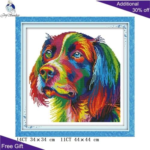 Joy Sunday Dog DA124 Cross Stitch 14CT 11CT Counted and Stamped Home Decor Rainbow Dog Needlework Needlepoint Cross Stitch kits