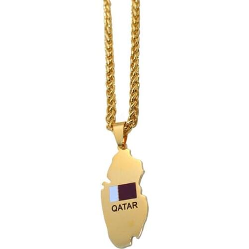 Qatar map Qatar national flag stainless steel pendant necklace , country map jewelry
