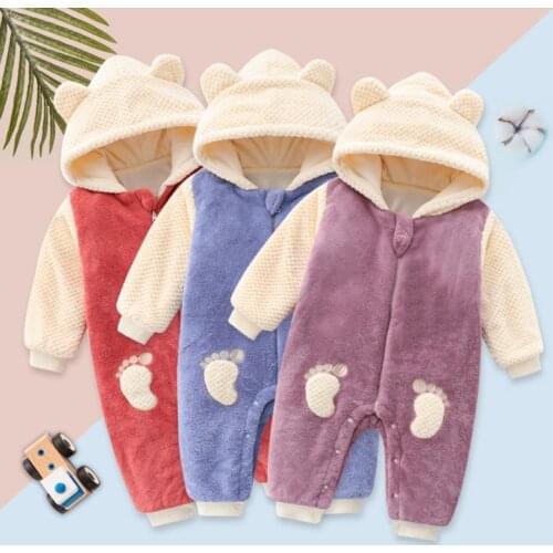 Cartoon Bear Baby Hoodie Romper Winter Autumn Long Sleeves Newborn Baby Girl Clothes Baby Boys Jumpsuit Bodysuit For Toddler
