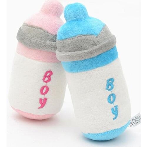 Cat Dog Pink Baby Bottle Shape Wear-resistant Bite Squeaky Sound Funny Pet Plush Molar Chew Toy Entertainment Interactive Toys