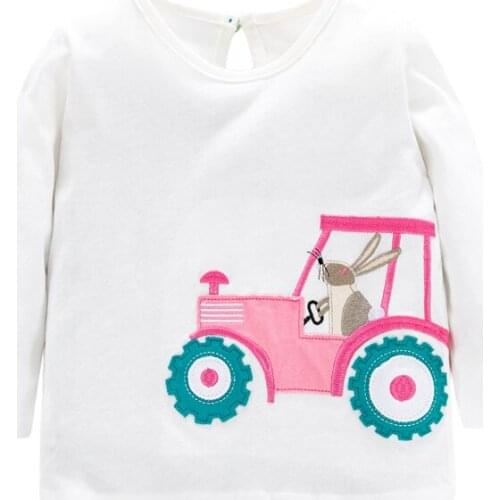 Little Maven New Autumn Spring Kids White Rabbit Truck Applique O-neck Full- sleeved Cotton Knitted Girls Casual Tshirts Tops