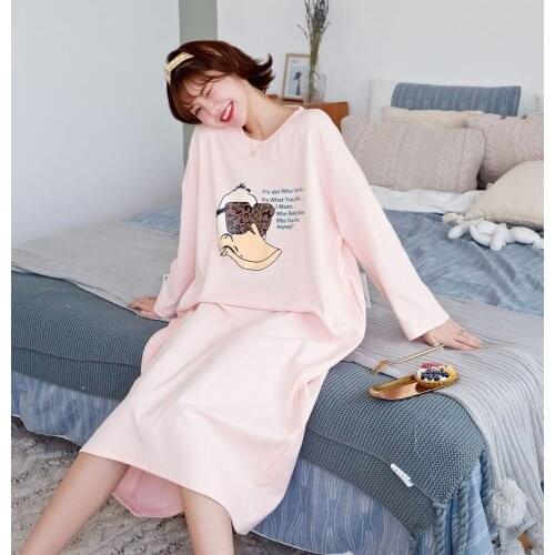 Sweet Girl Lingerie Nighty Gowns Oversize Cotton Sleepwear Nightgown Loose Female Cartoon Sleep Shirt Casual Home Robe Dress