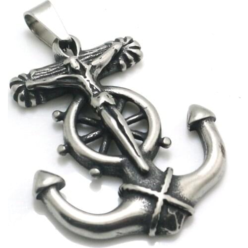 Mens 316L Stainless Steel Jesus Christ Rudder Anchor Pendant Newest