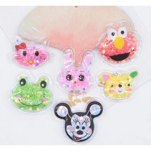 Wholesale 100Pcs Printed Cartoons Animals Filling Shake Applique for Handmade Headwear Hair Clips Band Bow Decor Accessories P84