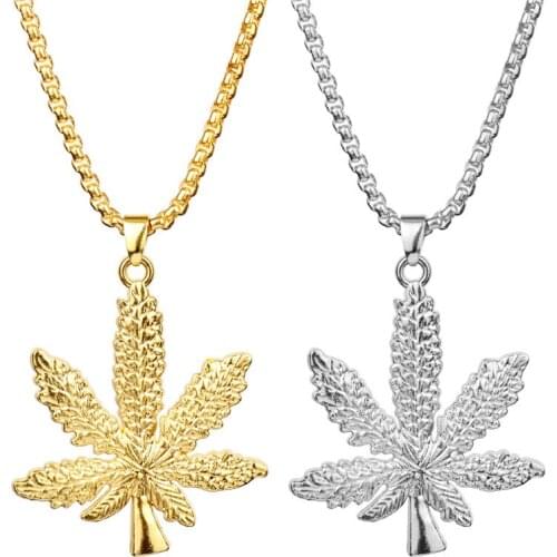 Men Women Golden Silver Alloy Hemp Leaf Pendants Necklace Weed Chains Hip Hop Bling Jamaica Jewelry Necklaces Gifts