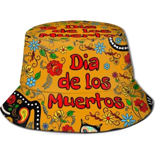 CINESSD Men Women Summer Mexico Skull Black Cats On Yellow Bucket Hat Bob Fisherman hat Outdoor Travel Sun Visor Fashion Panama