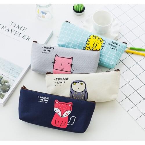 Cute animals fox Cat Pencil Bag papelaria canvas Pencil Case stationery material escolor school supplies Portable Student HOT