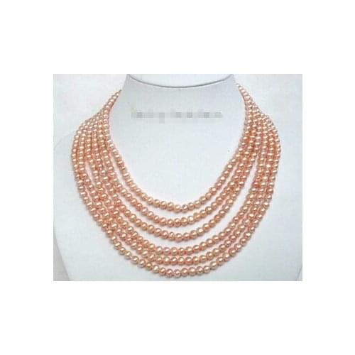 Genuine 6mm 16" 6row natural pink freshwater pearls necklace 925SS j1306 Factory Wholesale price Women Giftword Jewelry