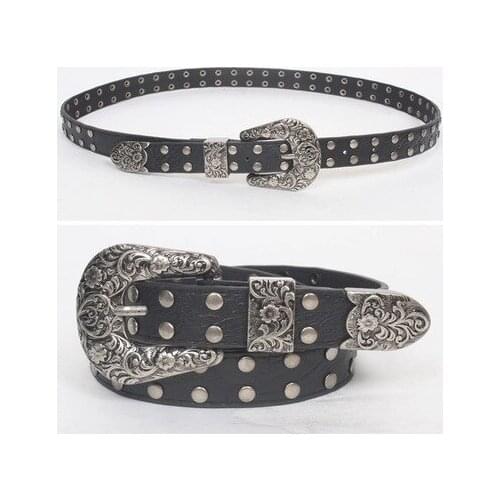 Punk Dress Belt For Women Rivet Metal Gold Chain Waistband Ladies Leather Female Luxury Brand Belt For Dresses SW82