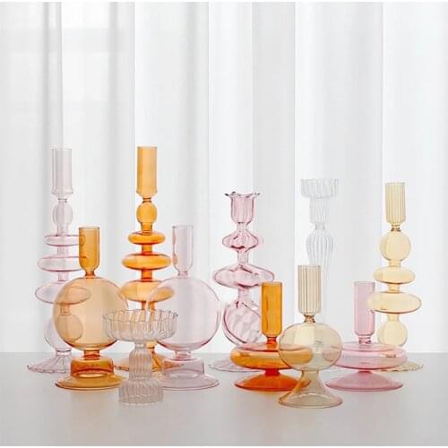 Glass Candle Holder For Wedding Decorations Candlestick Romantic Vintage Candle Stand Wedding Decoration Candle Holder
