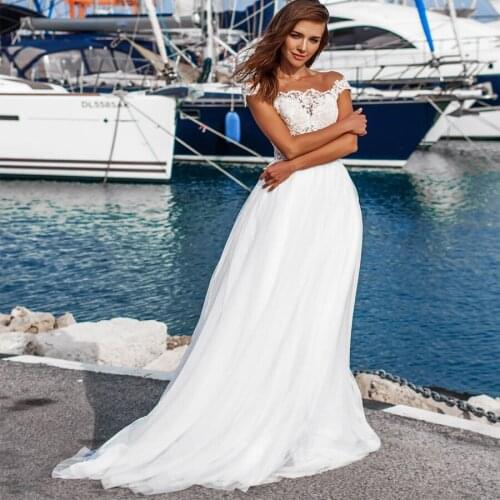 Eightale Beach Wedding Dress Scoop Vestido De Novia Cap Sleeve Applique Tulle Boho Wedding Gowns Bride Dresses Free Shipping