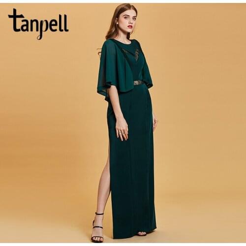 Tanpell fashion plus evening dresses hunter scoop a line floor length dress chiffon half sleeves lace long evening gown