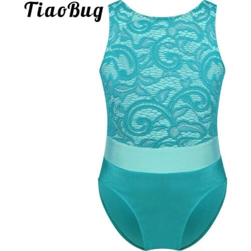 TiaoBug Kids One-piece Sleeveless Lace Color Block Dancewear Children Gymnastics Leotards for Girls Tutu Ballet Dance Costume