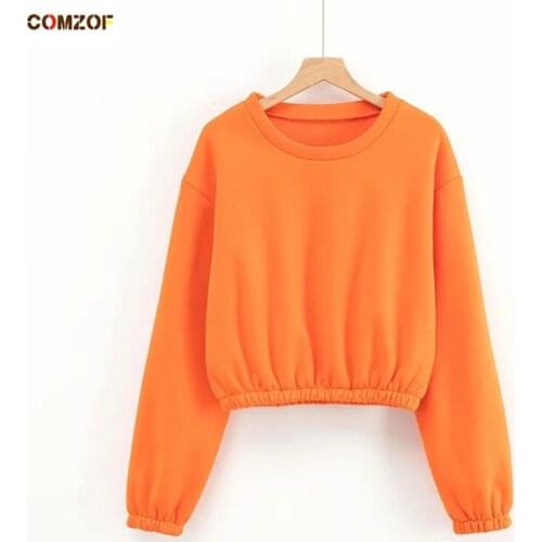 Long Sleeve Crop Top Hoodie Women Fleece Pullover Short Sweatshirt Autumn Winter Thick Clothing Solid Sudadera Mujer