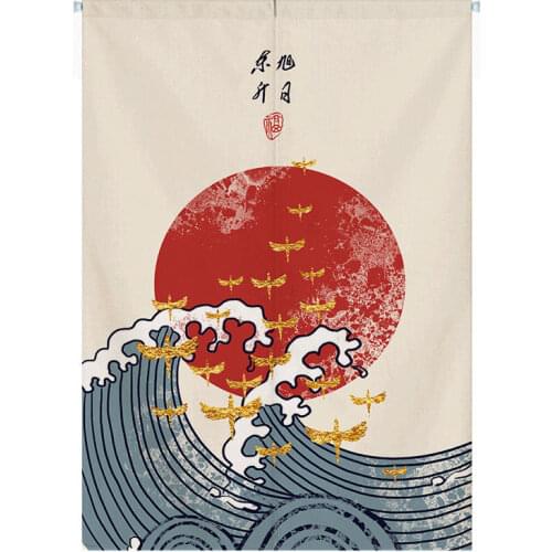 Japanese Moon Waves Door Curtain Fabric Partition Bathroom Sushi Noodle Hotel Kitchen Restaurant Biparting Open Screen Decor