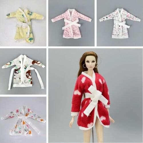 Winter Pajamas Robe Sleeping Doll Outfit For Barbie Doll Clothes Bathrobe Bathroom Suits Casual Wear 11.5" Dolls Accessories Toy