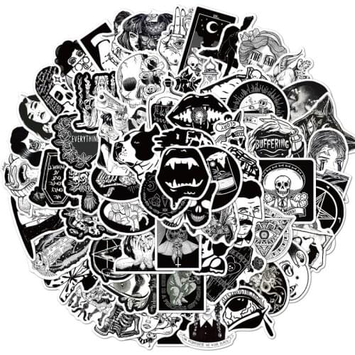 10/50/100pcs Black White Gothic Style Horror Sticker Waterproof Decal for DIY Laptop Skateboard Phone Car Sticker