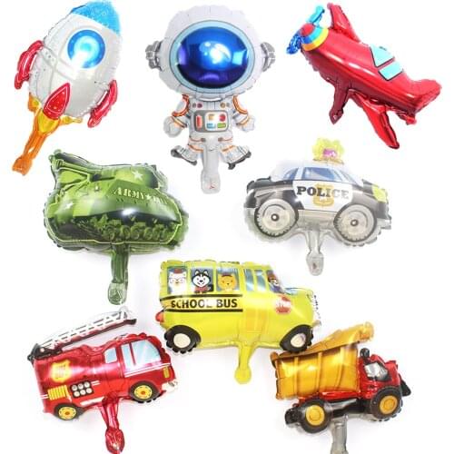 10pcs 16inch Fire Engine Balloon Train Policeman Car Tank spaceman Foil Ballons Birthday Party Decorations Kids Toy rocket globo