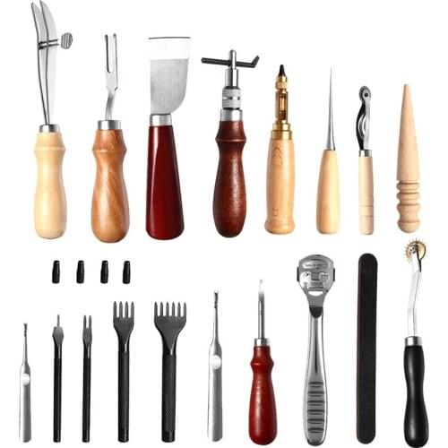 18pcs Leather Craft Tool Kit Stitching Carving Working Sewing Saddle Leather Craft DIY Tool