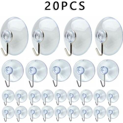20PCS Hooks Casement Suction Cups With Metal Hooks Hanger Hanging Hook Cup Sucker Door Wall Hangers Hooks 25mm