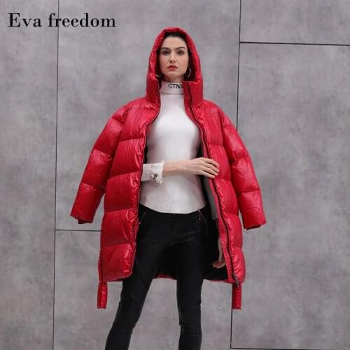 2019 Winter new stylish down coat hooded women side slit long thick warm 95% white duck down women down jacket hooded AC1058