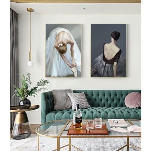 Abstract White Ballet Dress Girl Poster Print Modern Black Tight Skirt Wall Picture for Living Room Nordic Pretty Women Painting