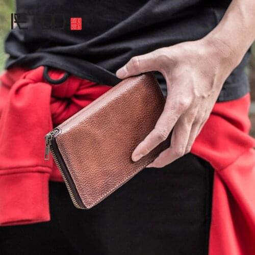 AETOO Top layer cowhide simple retro wallet, multi-function long card holder, large capacity multi-card wallet