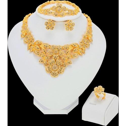 African Jewelry Sets Gold Dubai Women Golden Jewelry Sets Necklace Bracelet Earrings Luxury Ethiopian Jewellery for Wedding