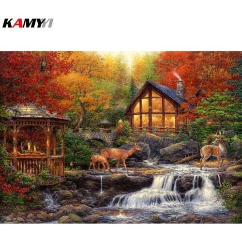 KAMY YI Full square / round diamond 5D DIY diamond painting Three deer embroidery 3D cross stitch mosaic home decoration gift YY