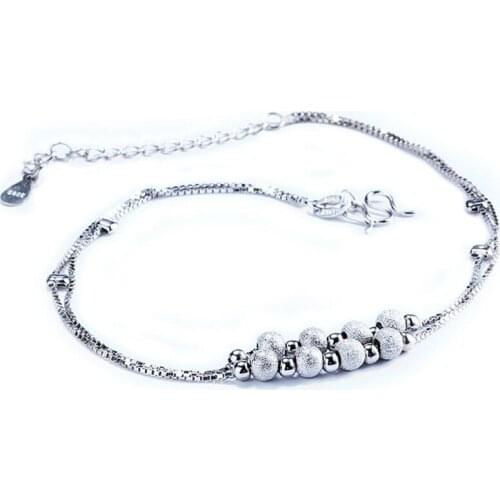 Sinya 925 Sterling Silver lucky beads Anklets for Women Girls lover gift 22cm+5cm korean creative features matte beads design