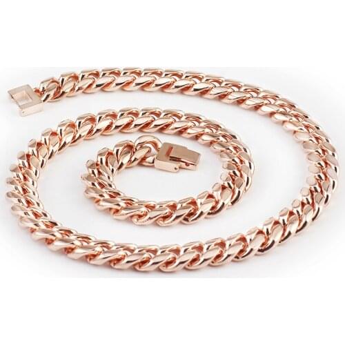 Mens Curb Cuban Necklace Chain Rose gold Stainless Steel Necklaces Accesories for Men women Punk Fashion Jewelry customizable