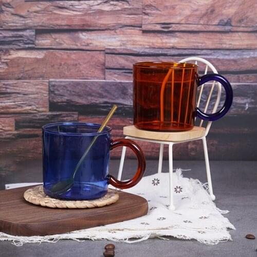 Color Glass Mug Coffee Tea Drinks Dessert Breakfast Milk Cup Glass Mug Handle Heat Resistant Water Cup Kitchen Bar Drinkware