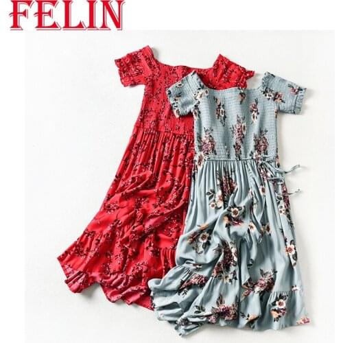 FELIN Women Dress Za Spring 2021 Vintage Plus Size Dress Slash Neck Floral Printed Mini DressesFemale Elastic Mujer Vestidos