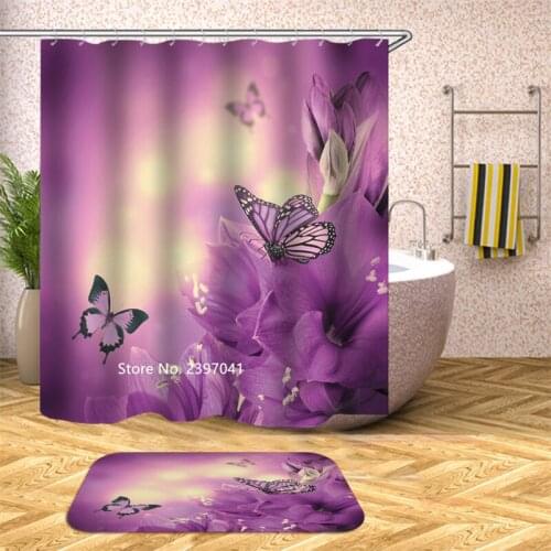 Purple Butterfly Cartoon Animal Tiger Dog Horse White Crane Shower Curtain Bathroom Partition Waterproof and Mildew Proof