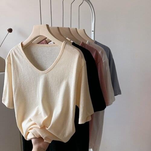 BeeHouse Cotton and linen tee summer loose solid color women blouses graphic t shir tstops for girls womens t-shirt tops 2021